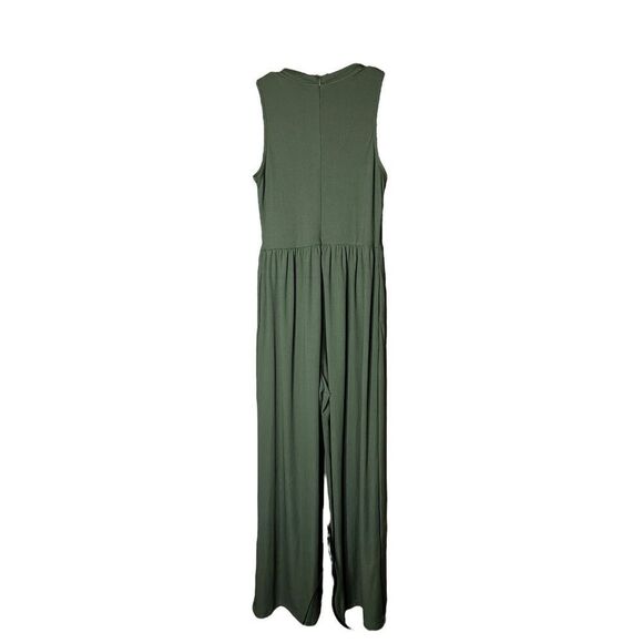 Cider Solid Green Sleeveless Wide Leg Jumpsuit - Picture 6 of 11